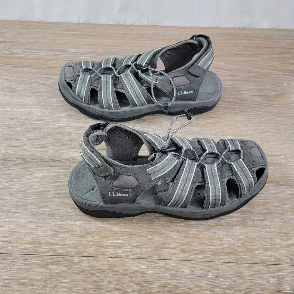 LL Bean Mens Allagash Sport Sandals Grey Closed Toe Hiking Water Shoes Size 9